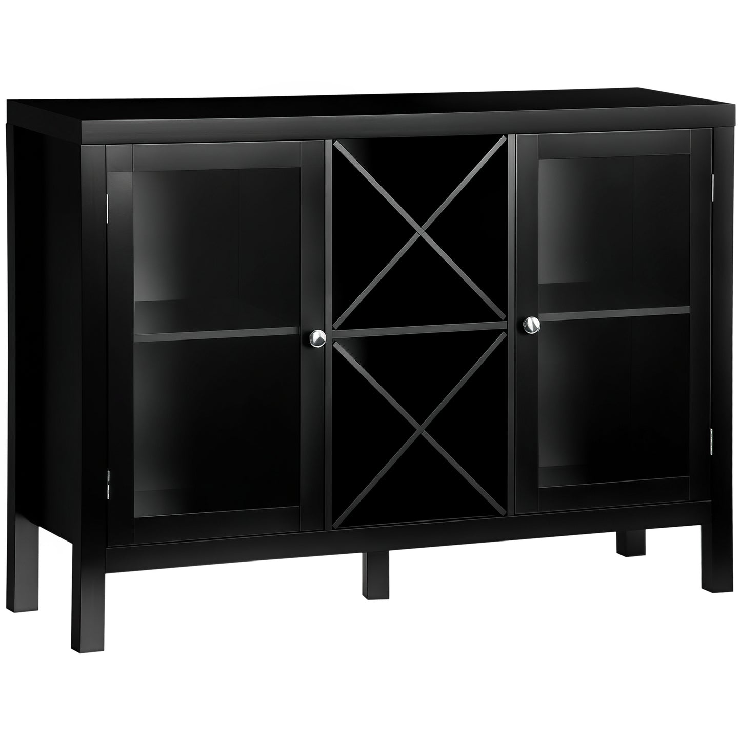 HOMCOM 30.25" Modern Kitchen Sideboard, Buffet Cabinet with Removable Wine Rack, Tempered Glass Door Cabinet and Adjustable Shelves for Living Room, Kitchen, Entryway, Black