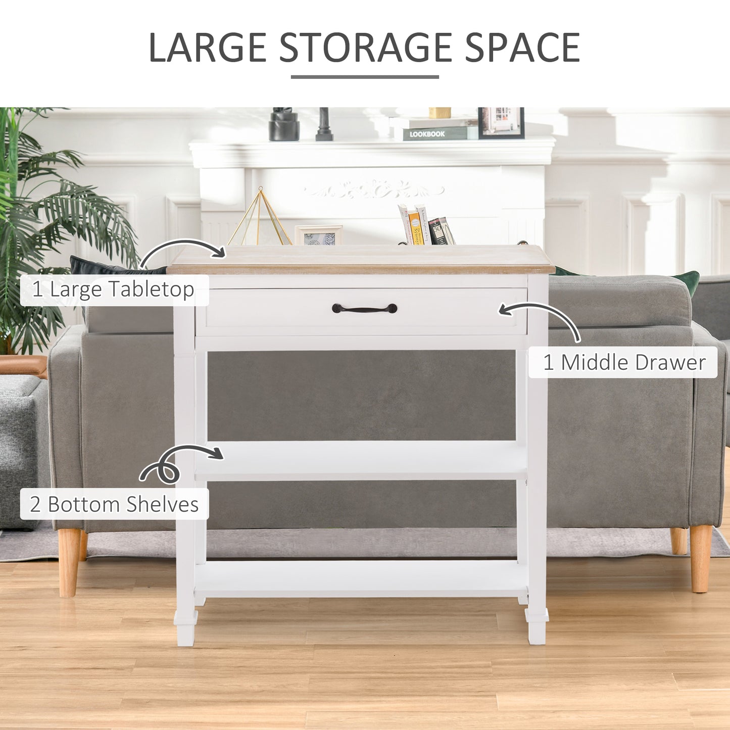 HOMCOM 30" Console Table, Modern Narrow Entryway Table with Drawer and 2 Shelves, Sofa Table for Living Room, Hallway, White