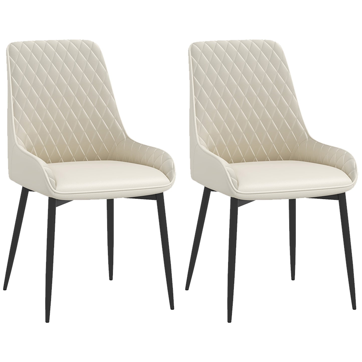 HOMCOM Upholstered Kitchen Chairs, Modern Dining Chairs Set of 2 with Diamond Tufting and Steel Legs for Dining Room, Black