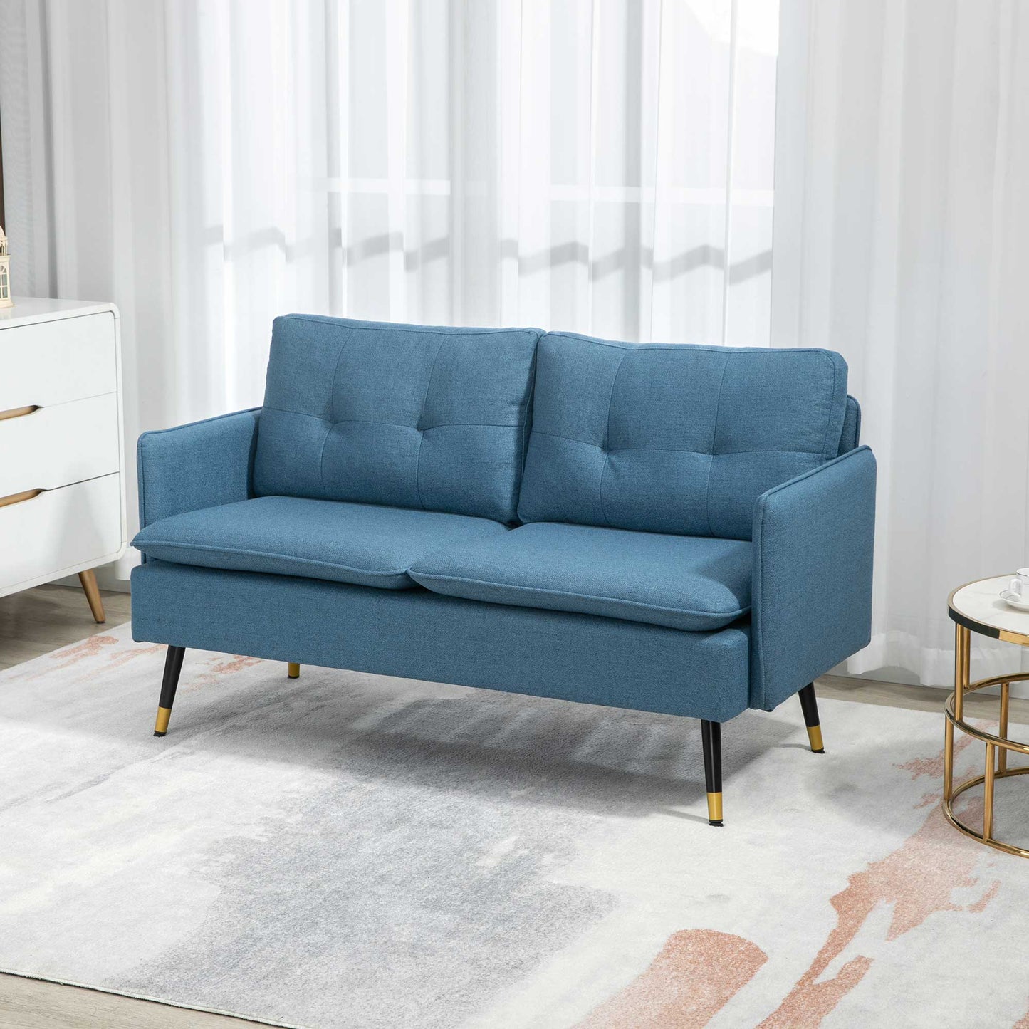 HOMCOM 55" Loveseat Sofa for Bedroom, Modern Love Seats Furniture with Button Tufting, Upholstered Small Couch for Living Room, Small Space, Grey