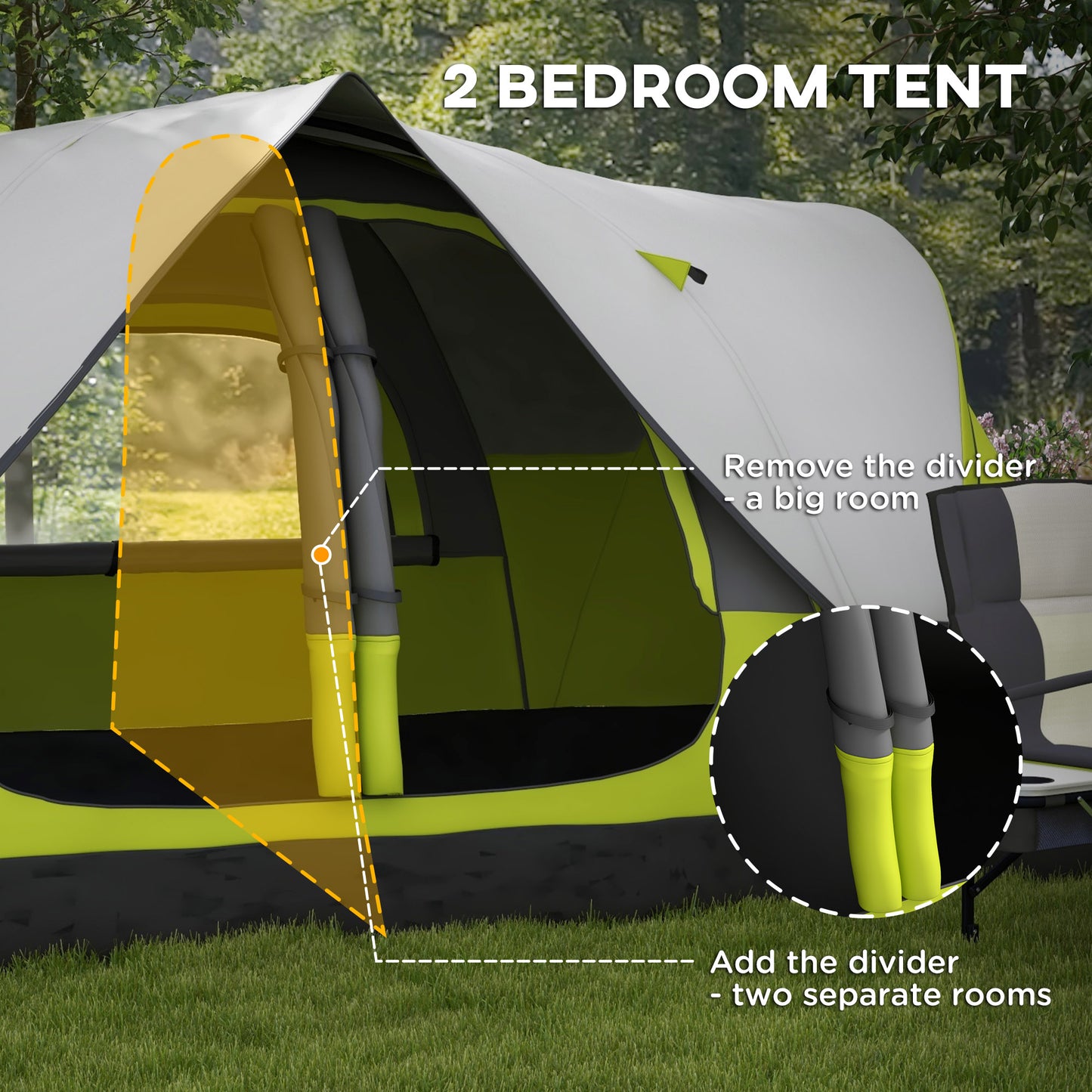 Outsunny Camping Tent for 6-8 Man with 2000mm Waterproof Rainfly and Carry Bag for Fishing Hiking Festival, Green