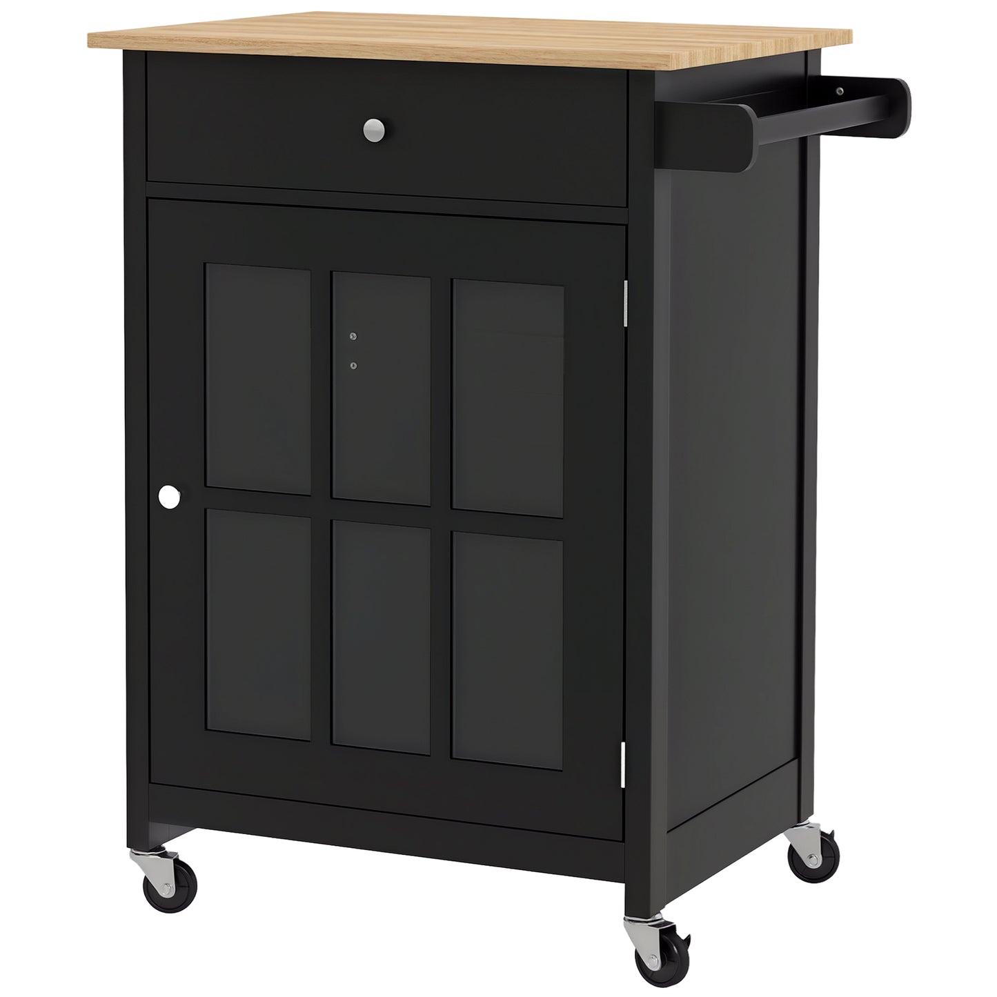 HOMCOM Rolling Kitchen Cart with Drawer and Glass Door Cabinet, Kitchen Island on Wheels with Towel Rack, White