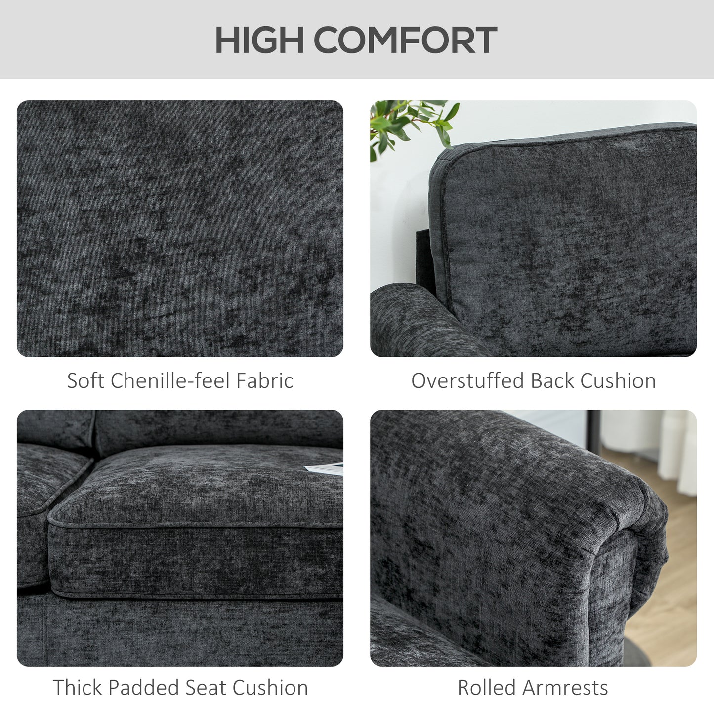 HOMCOM L Shape Sofa, Modern Sectional Couch with Changeable Chaise Lounge, Wooden Legs, Corner Sofa for Living Room, Black