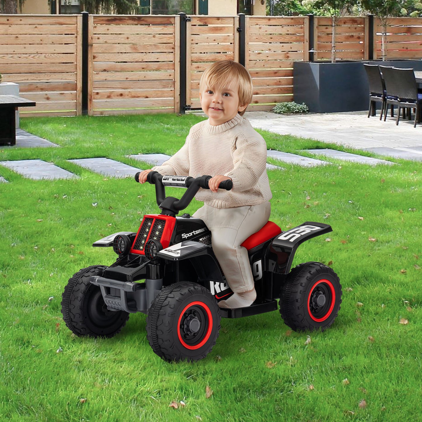 Qaba 6V Kids ATV Quad, 4 Wheeler Battery Powered Electric Ride on Car w/ Lights, Forward Backward, White