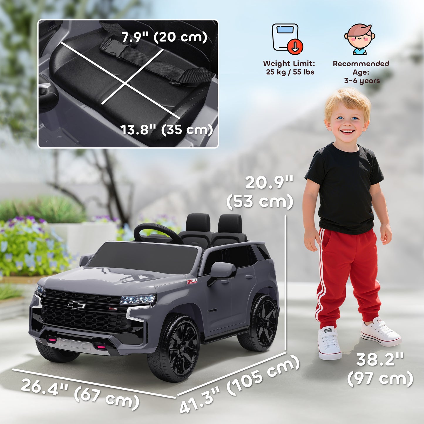 Aosom Licensed Chevrolet Tahoe Kids Ride on Car, 12V 7AH Toddler Electric Car with Parent Remote Control, 3 Speeds, Spring Suspension, LED Light, Horn, Music, Black