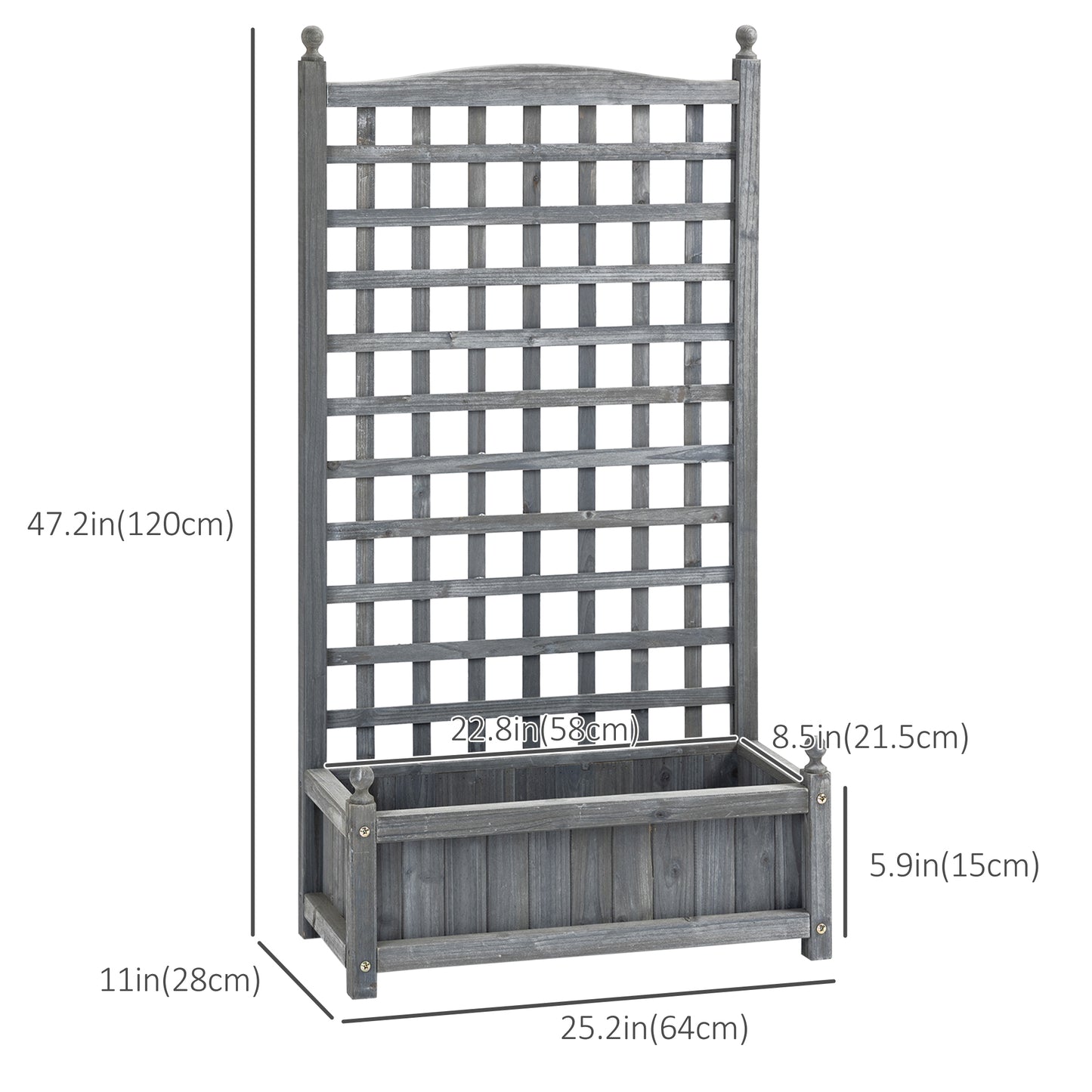Outsunny Raised Garden Bed with Trellis, Wood Planter Box for Garden, Free Standing Flower Bed, 25.2" x 11" x 47.2" Brown