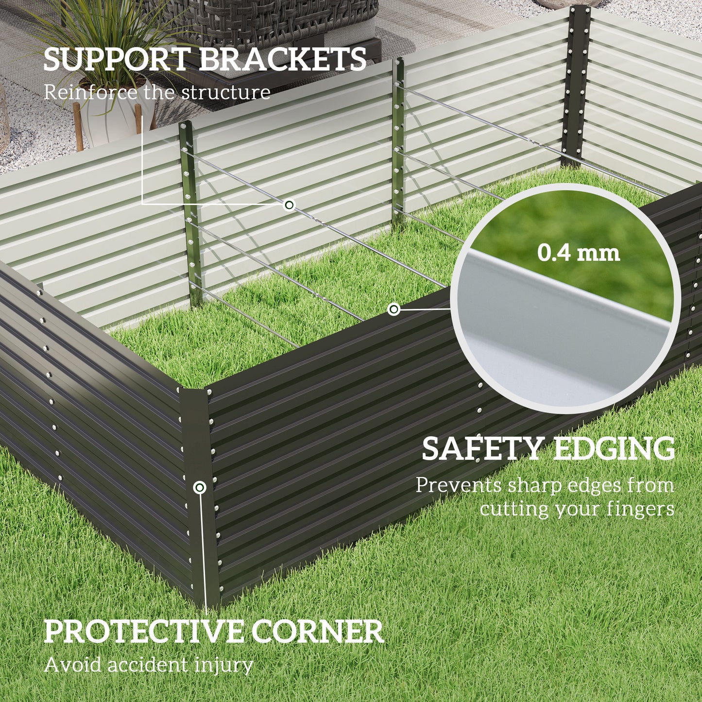 Outsunny 5' x 3' x 2' Raised Garden Bed, Galvanized Planter Box for Growing Flowers, Herbs and Vegetables, Dark Grey