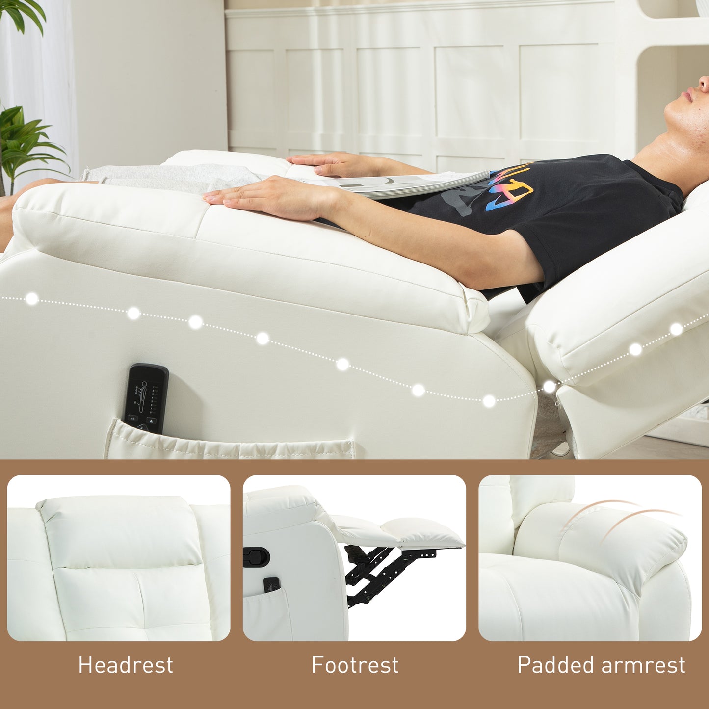 HOMCOM 8-Point Vibration Massage Recliner Chair for Living Room, PU Leather 360° Swivel Manual Reclining Sofa Rocking Chair with Remote Control, Side Pockets, Grey
