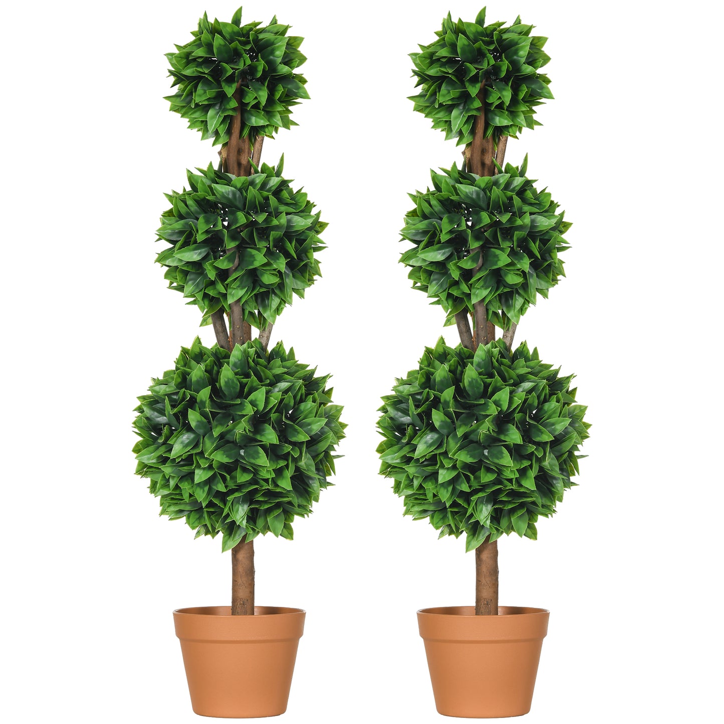 HOMCOM 2 Pack 35.5" Artificial Trees, Boxwood Topiary Ball Trees with Pot for Indoor, Outdoor, Home Office, Living Room, Green
