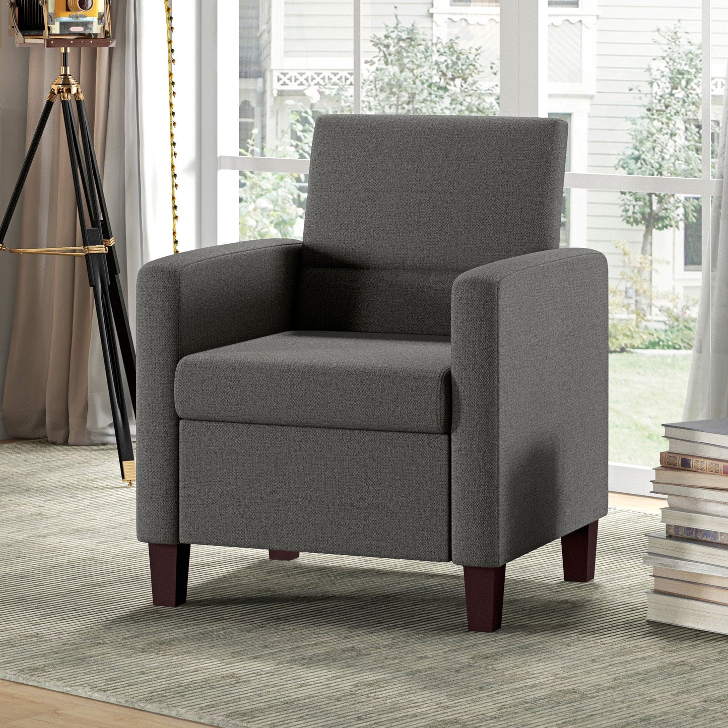 HOMCOM Fabric Accent Chair, Modern Armchair with Seat Cushion and Non-Slip Pads for Living Room, Bedroom, Light Brown