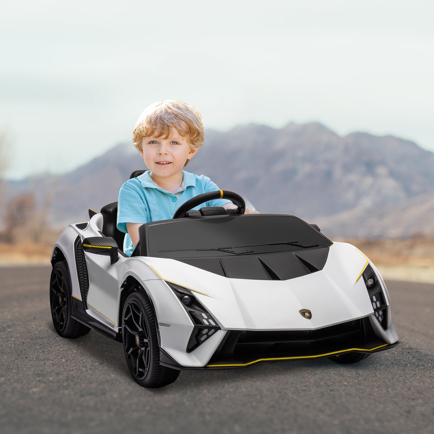 Qaba 12V Lamborghini Autentica Licensed Kids Car with Remote Control, 4 Wheels Spring Suspension, Soft Start, Red