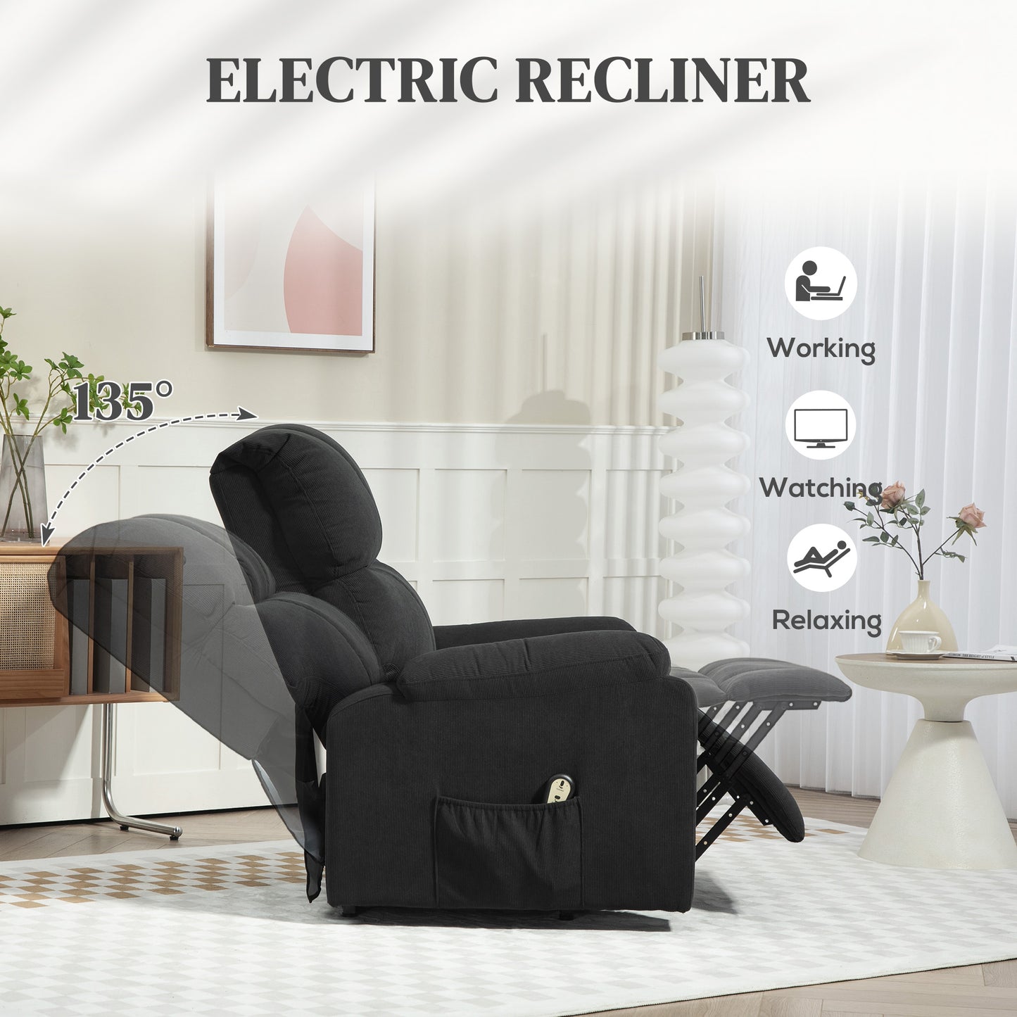 HOMCOM Lift Chair for Seniors, Microfibre Upholstered Electric Recliner Chair with Remote, Quick Assembly, Grey
