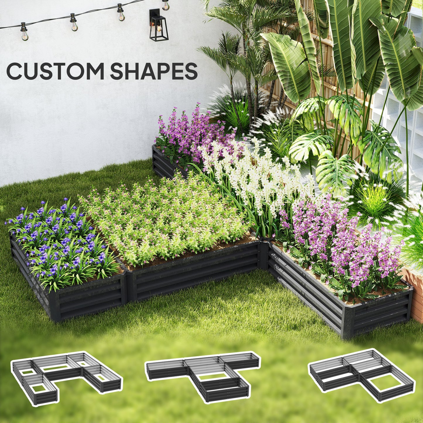 Outsunny Steel Raised Garden Bed, Set of 5 Large Box Planters for Outdoor Plants Vegetables Flowers Herbs, 8x8x1ft, Green