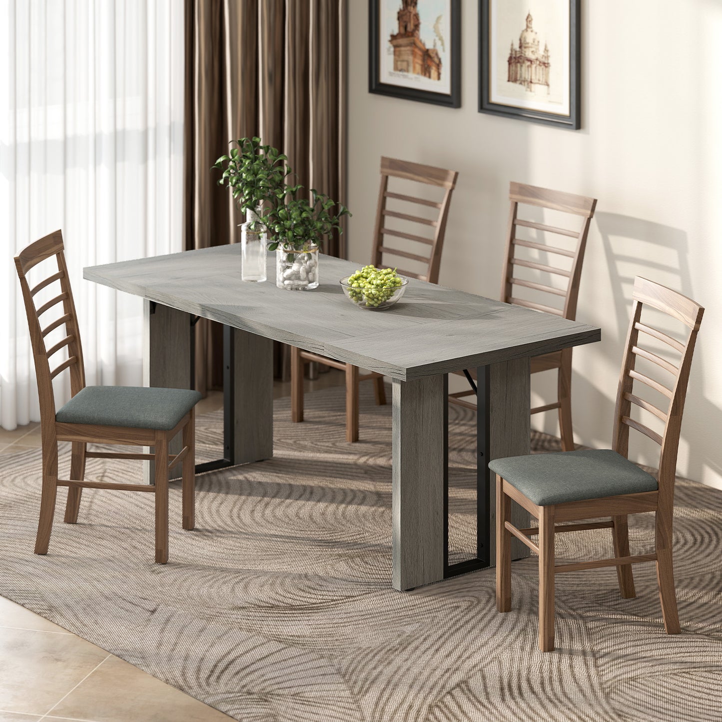 HOMCOM Industrial Kitchen Table for 8, 71" Rectangular Dining Table with Thick Tabletop for Dining Room, Grey Wood Finish