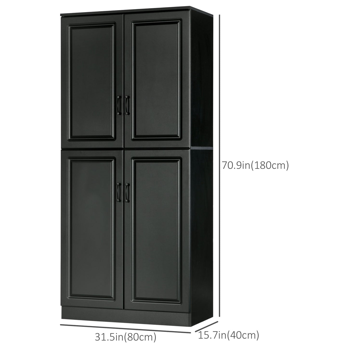 HOMCOM 71" Freestanding Kitchen Pantry Cabinet, Storage Cabinet with 4 Hinged Doors and Adjustable Shelves, White