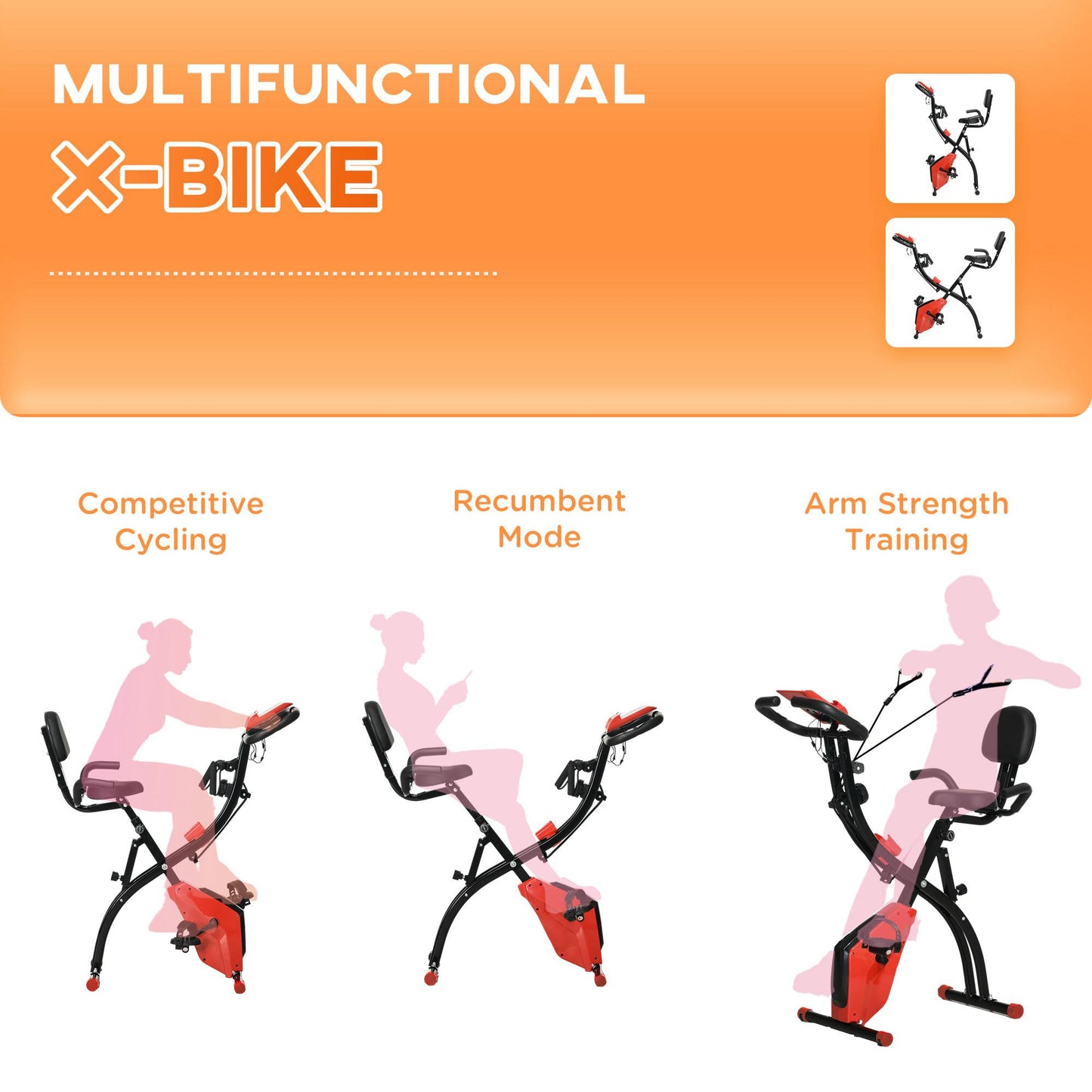 Soozier 3 in 1 Folding Exercise Bike, Foldable Stationary Bike with 8-Level Magnetic Resistance, Adjustable Seat, Black