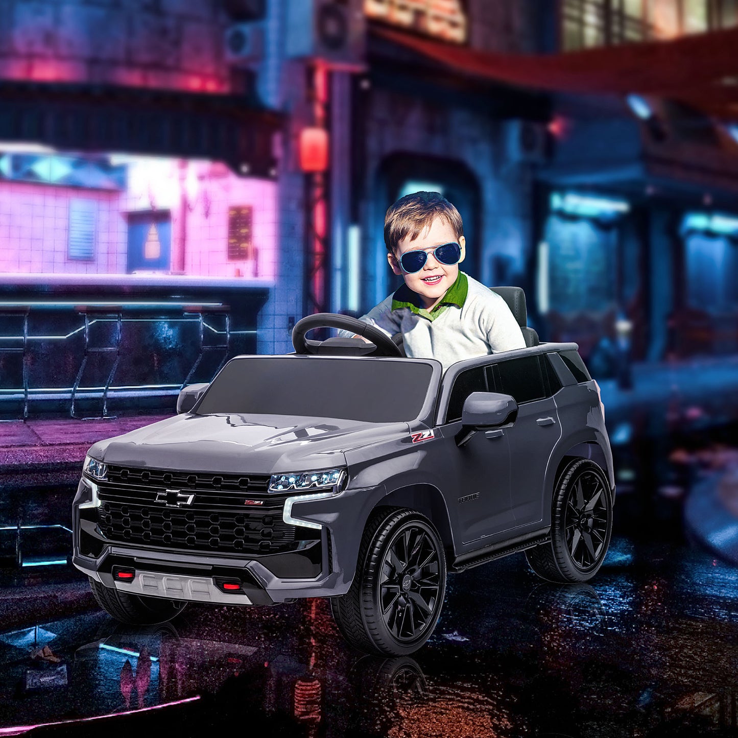 Aosom Licensed Chevrolet Tahoe Kids Ride on Car, 12V 7AH Toddler Electric Car with Parent Remote Control, 3 Speeds, Spring Suspension, LED Light, Horn, Music, Black