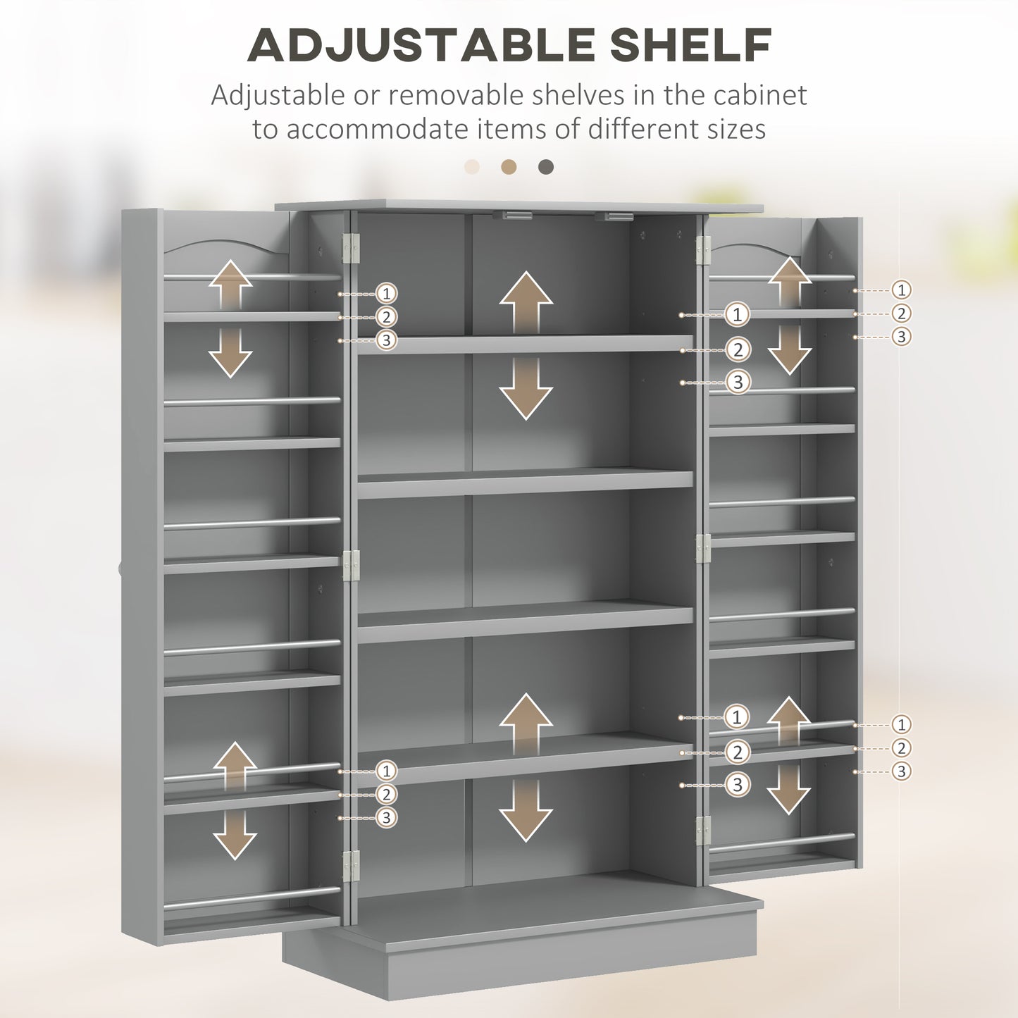 HOMCOM 41" Storage Cabinet, 2-Door Kitchen Pantry Cabinet with 5-tier Shelving, 12 Spice Racks and Adjustable Shelves, Grey