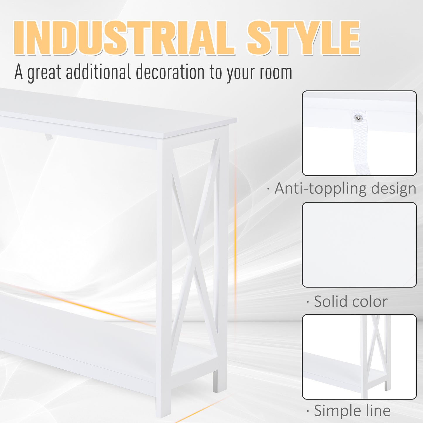 HOMCOM 40" Console Table, 2 Tier X-Design Narrow Entryway Table with Storage Shelf for Behind Couch, Living Room, Hallway, White