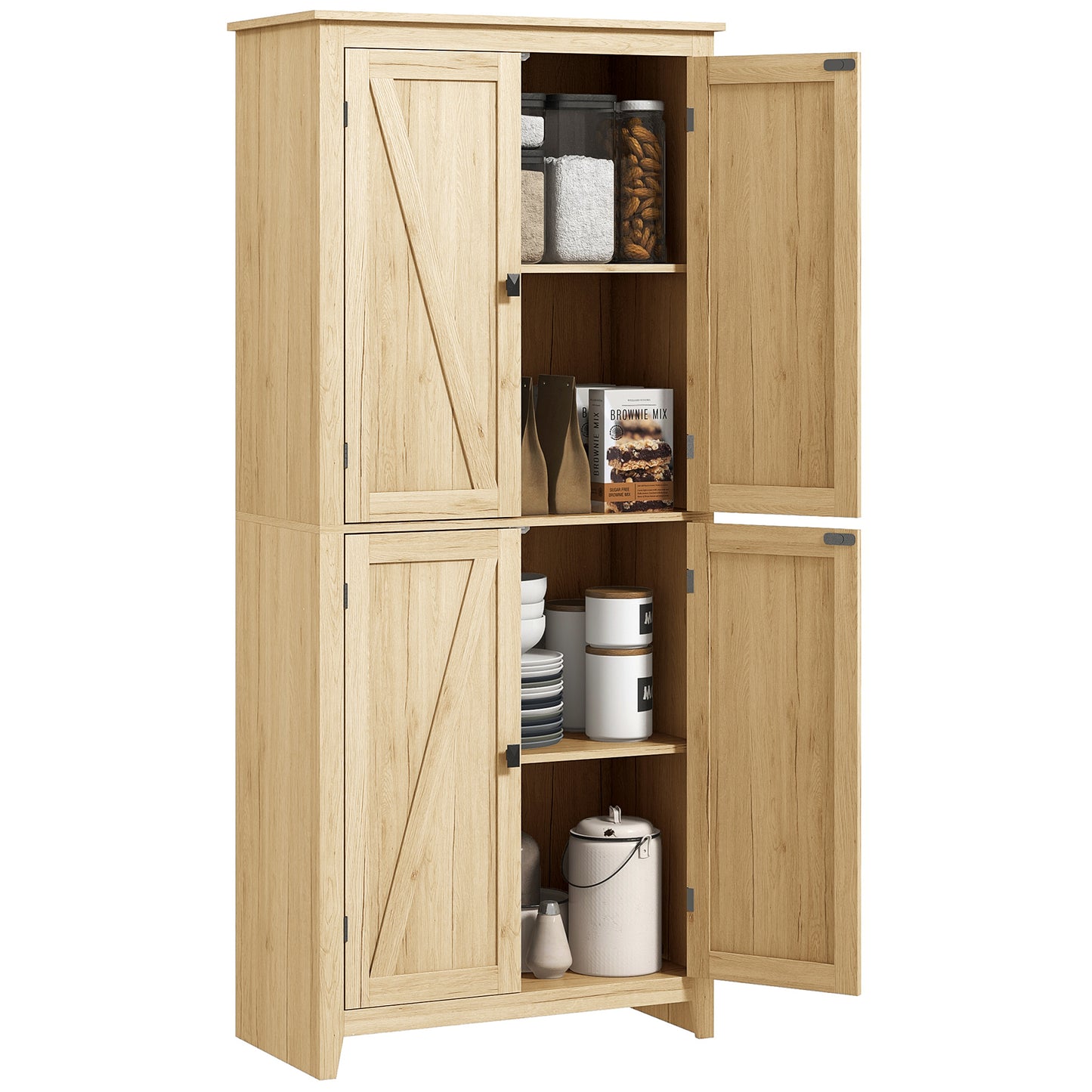 HOMCOM 72" Freestanding Storage Cabinet, Kitchen Pantry Cabinet with Doors and Shelves for Dining Room, White