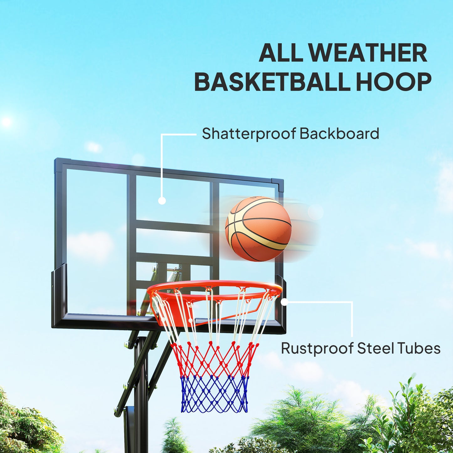 Soozier Basketball Hoop Outdoor, 4.4-10ft Portable Basketball Goal with Wheels and 44.5" Backboard, for Teenagers Youth Adults