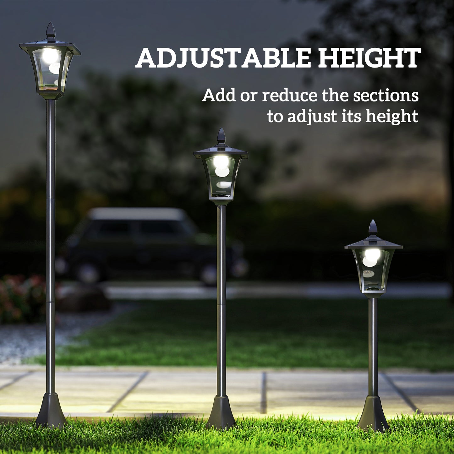 Outsunny Single Solar Lamp Post Garden Solar-Powered LED Streetlight Style Outdoor Light Waterproof 5-6 Hours with Base for Lawn Pathway Walkway 47"H, Black