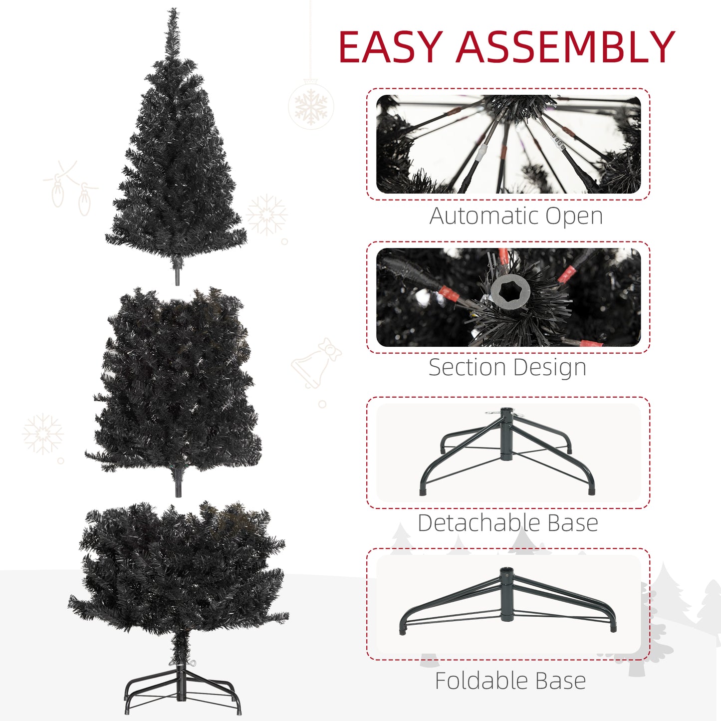 HOMCOM 4FT Artificial Christmas Tree Holiday Xmas Holiday Pencil Tree Decoration with Automatic Open for Home Party, Pink