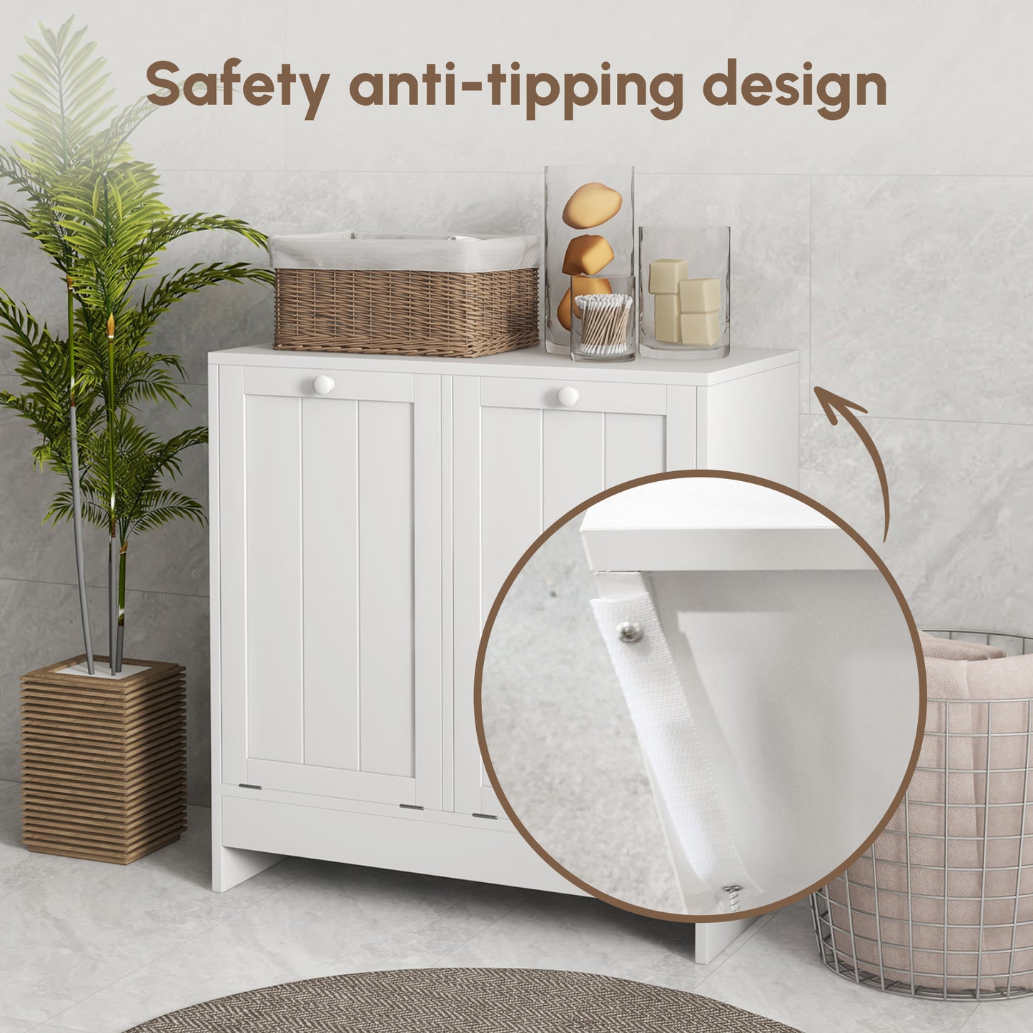 kleankin Tilt-Out Laundry Storage Cabinet, Modern Laundry Hamper with 2 Compartments for Bathroom Washroom, White