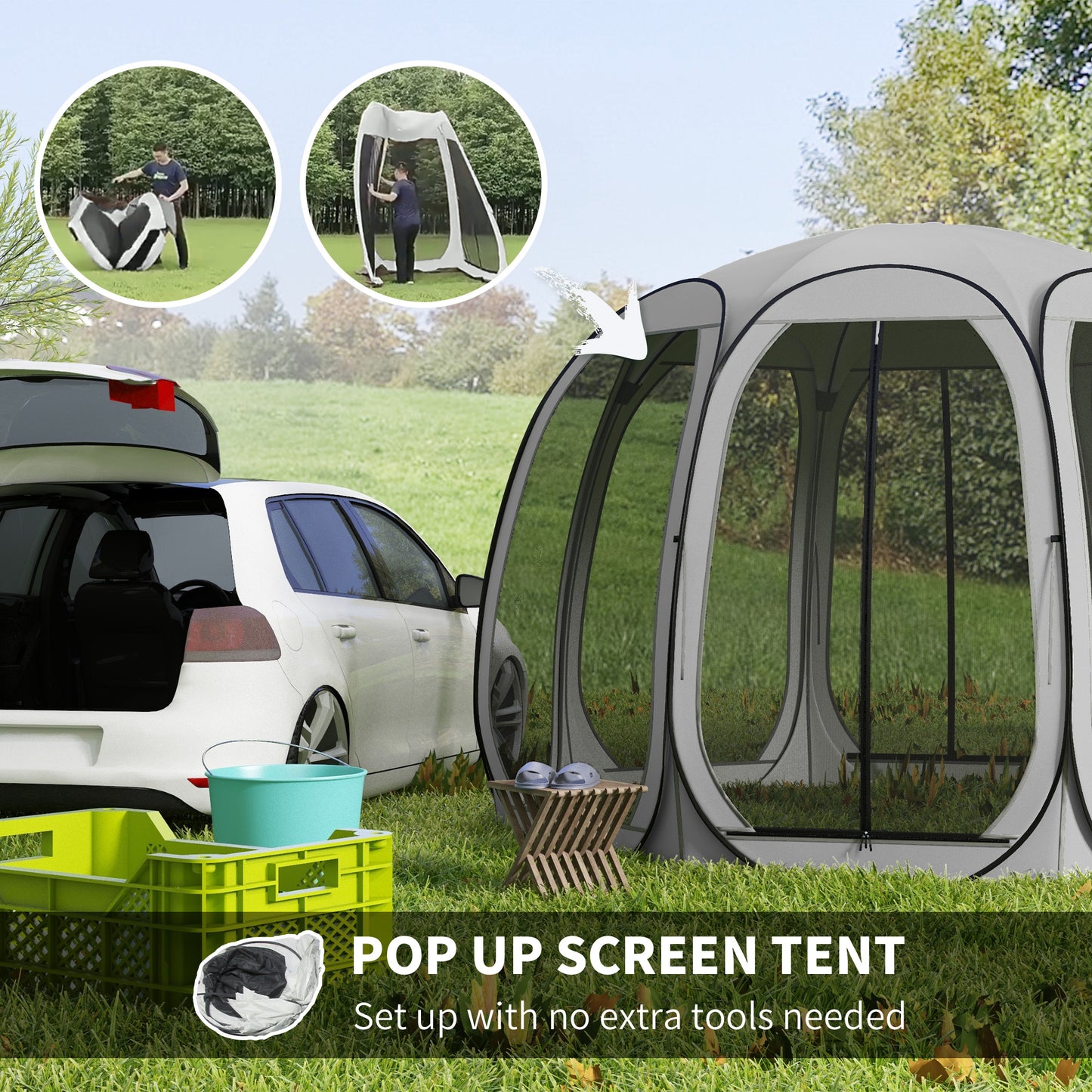 Outsunny 11' x 11.5' Screen Tent, Pop Up Camping Gazebo with Portable Carry Bag and 2 Doors, Cream White