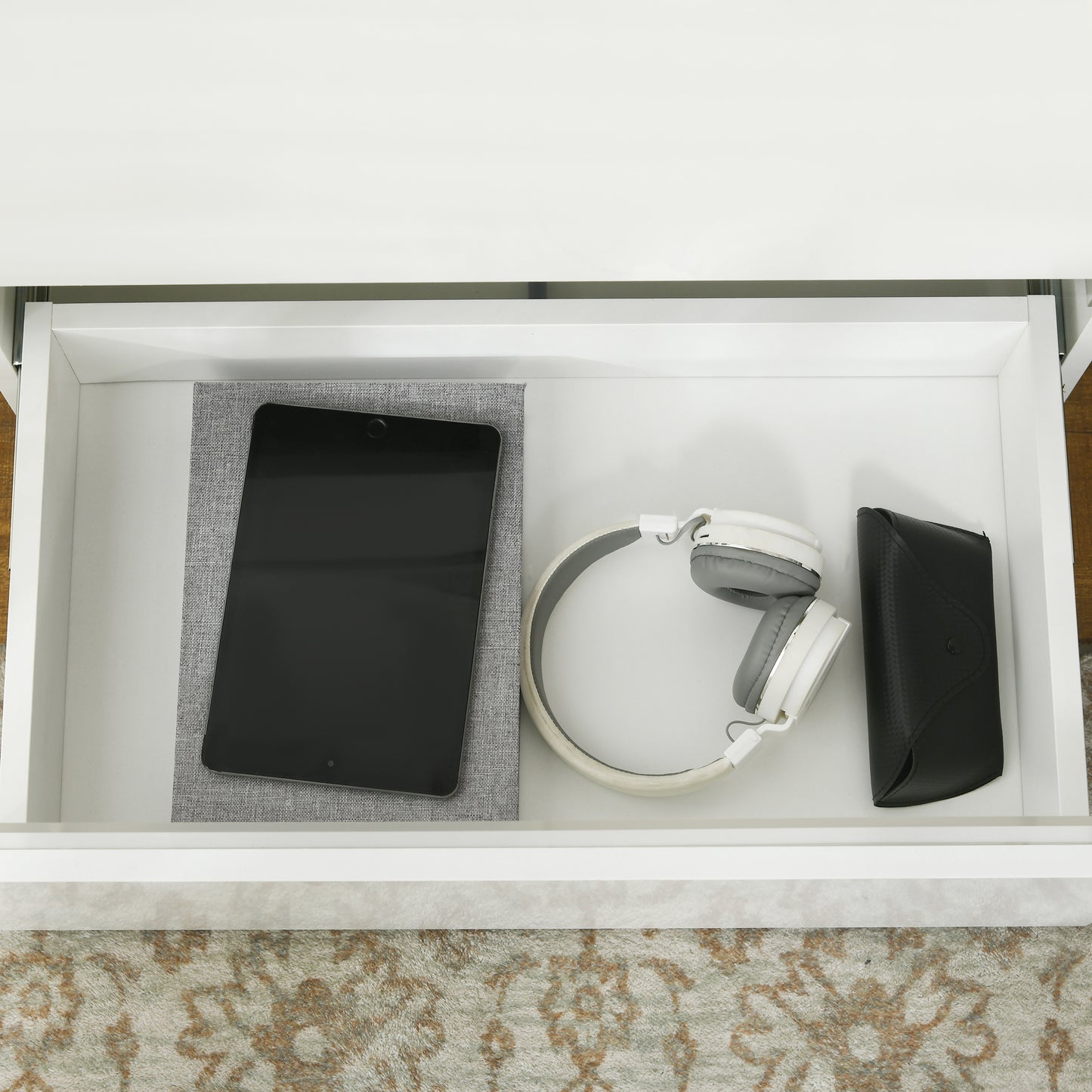 HOMCOM Modern Nightstand, Bedside Table with 2 Drawers, USB Powered RGB LED Lights, Remote for Bedroom, White