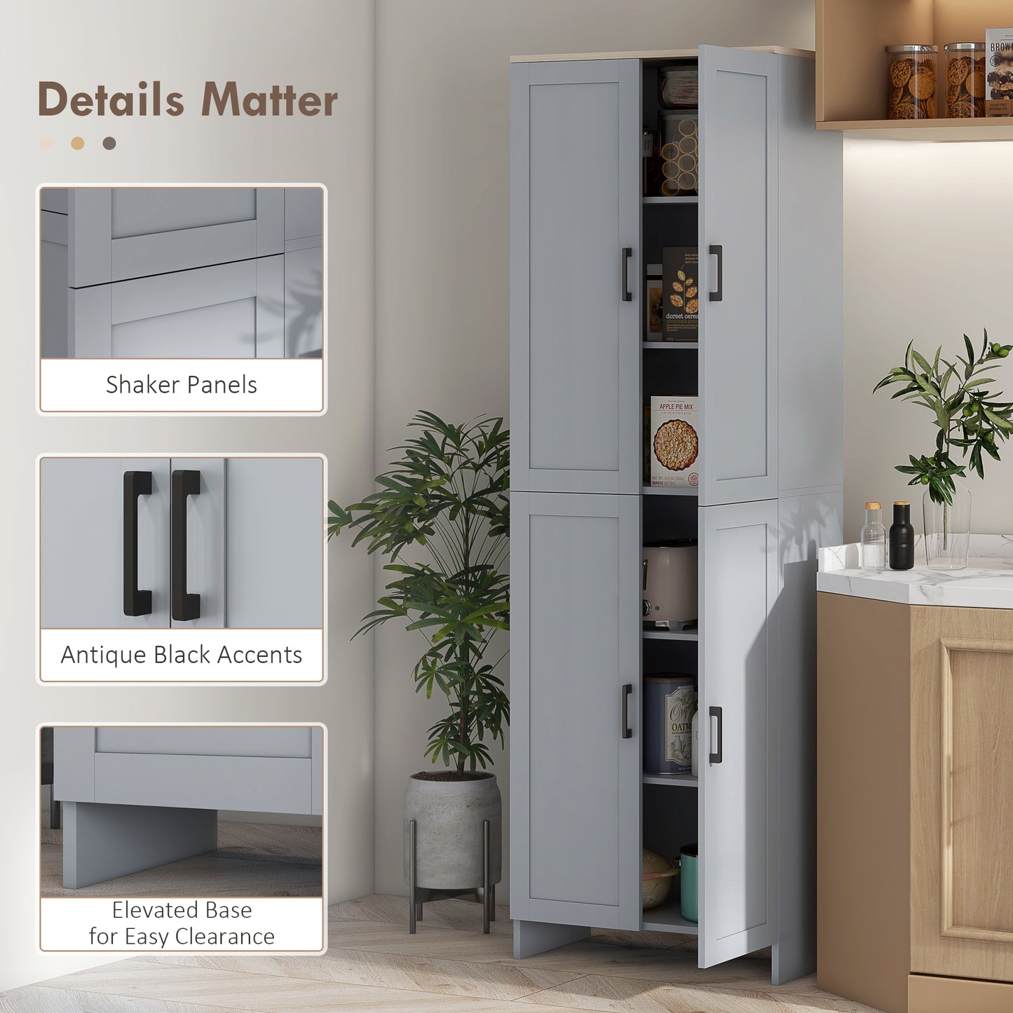 HOMCOM 67" 4-Door Kitchen Pantry Cabinet, Freestanding Storage Cabinet Cupboard with Adjustable Shelves, White