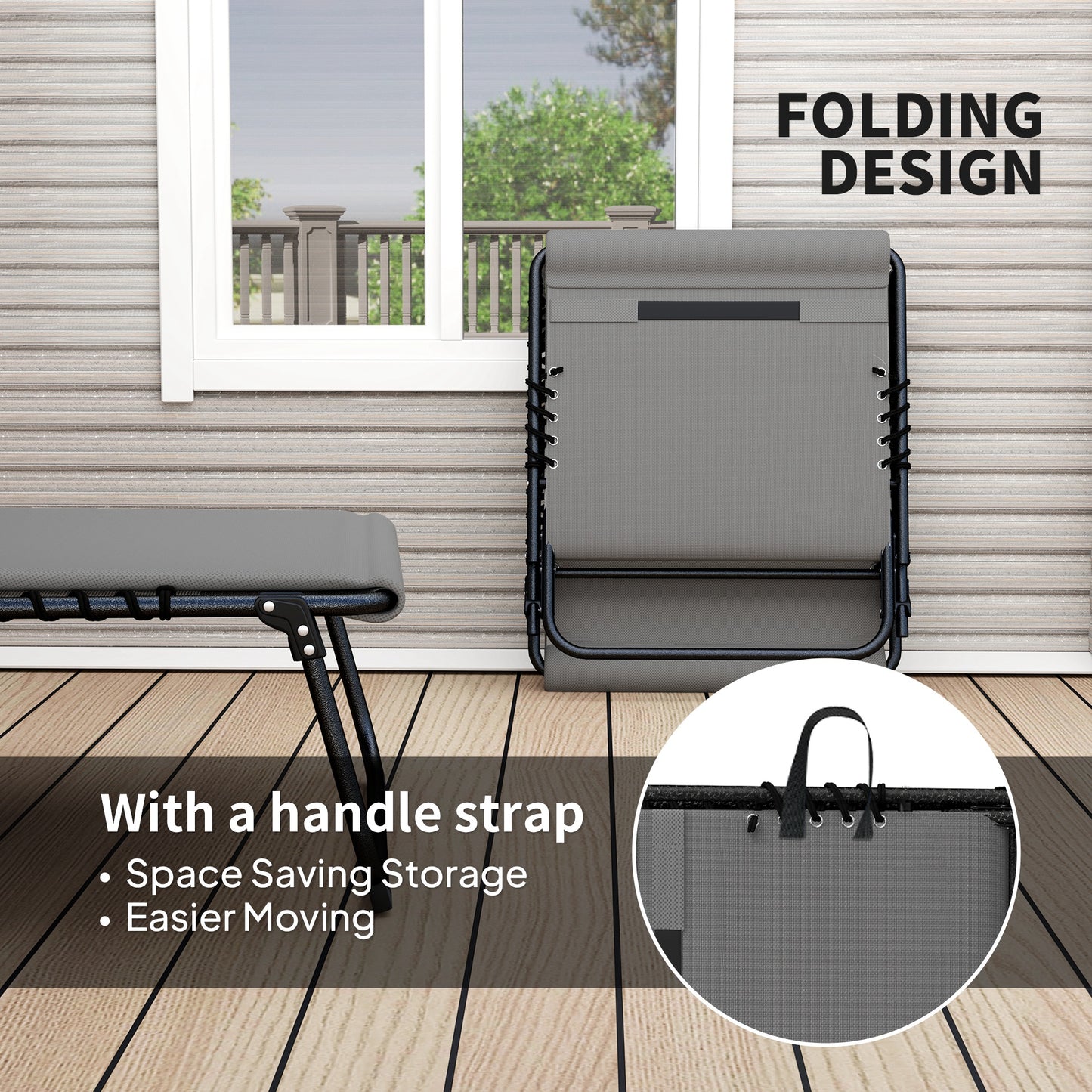 Outsunny Folding Chaise Lounge Chair Set of 2, Reclining Outdoor Lounge Chair Set with Quick Drying Pad Headrest Side Pocket, Tanning Chair Set for Beach Garden Pool, Light Grey