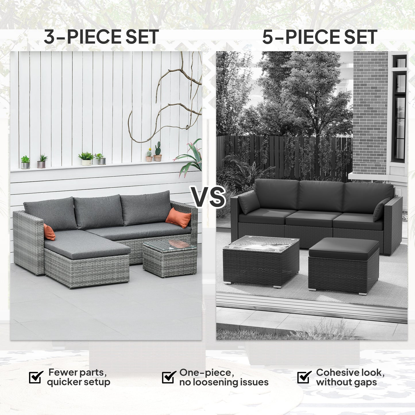 Outsunny 3-Piece Patio Furniture Set Modern Sectional Sofa Rattan Chair Wicker Conversation Set Outdoor Hand Woven Rattan Wicker Furniture Patio Coffee Table Sofa Set, Blue