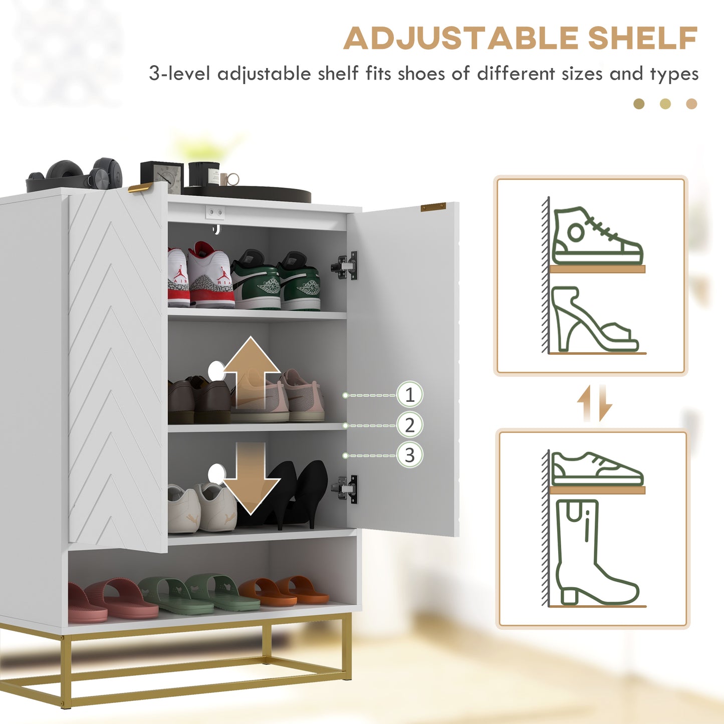 HOMCOM Entryway Shoe Cabinet, Shoe Storage Cabinet with Adjustable Shelf for 12 Pairs of Shoes, White