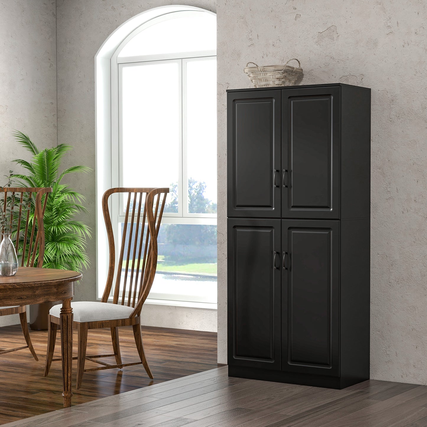 HOMCOM 71" Freestanding Kitchen Pantry Cabinet, Storage Cabinet with 4 Hinged Doors and Adjustable Shelves, White