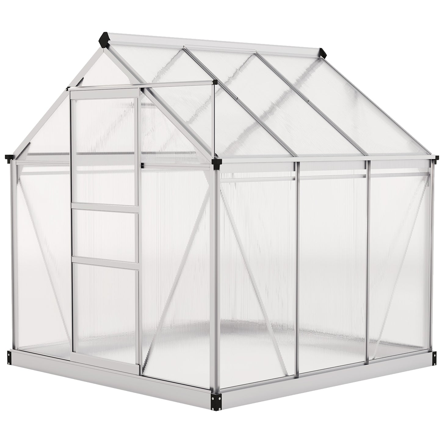 Outsunny 6.2' x 6.3' x 6.6' Clear Polycarbonate Greenhouse, Large Walk-In Green House Garden, Plants Grow, Galvanized Sheet Frame w/ Slide Door