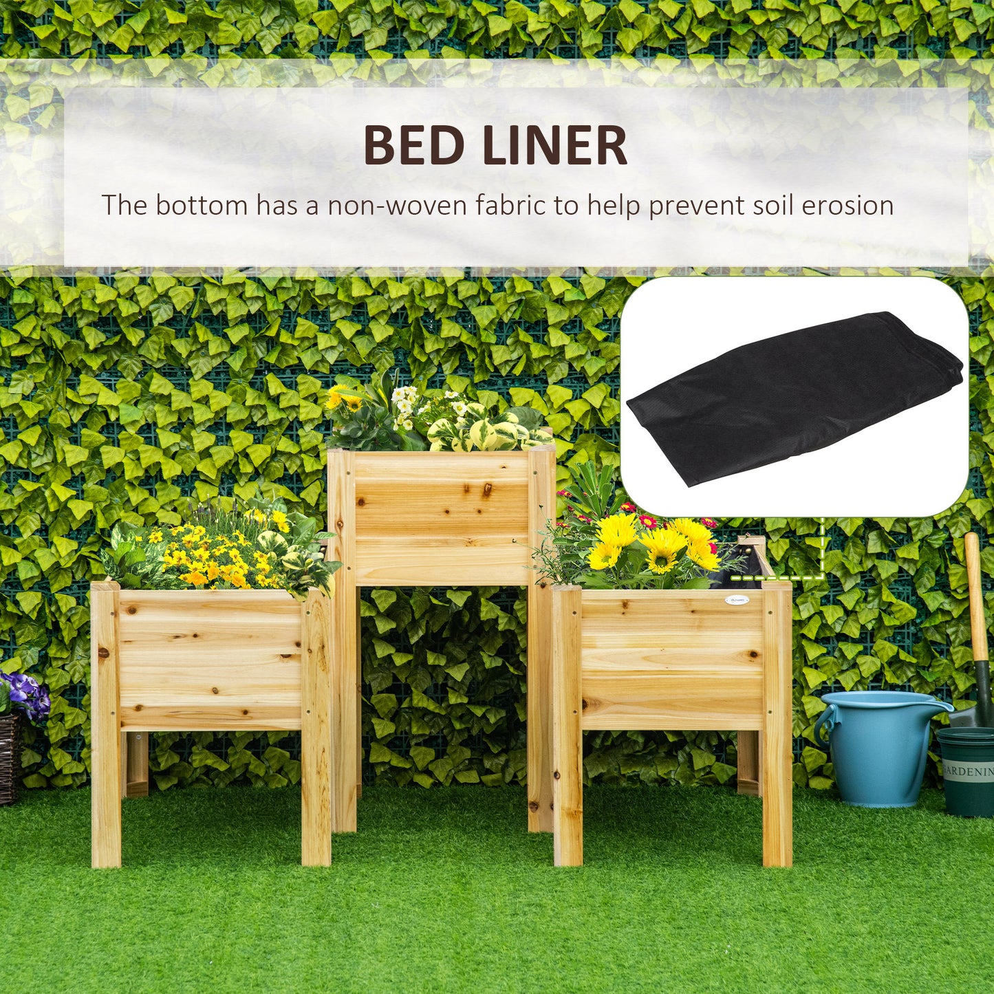 Outsunny Raised Garden Bed Set of 3, Wood Planter Box, Outdoor Freestanding Garden Boxes for Fruit Vegetable Flower Herb
