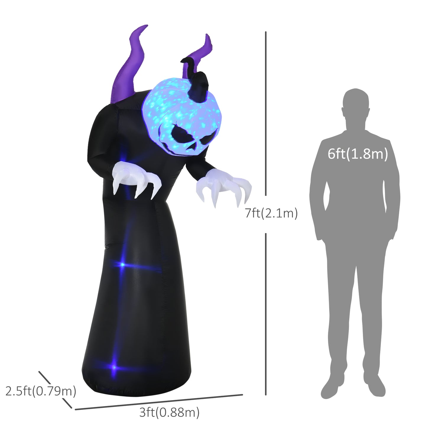 HOMCOM 6FT Tall Halloween Inflatable White Ghost, Outdoor Blow Up Yard Decoration with LED Lights for Garden, Lawn, Party, Holiday