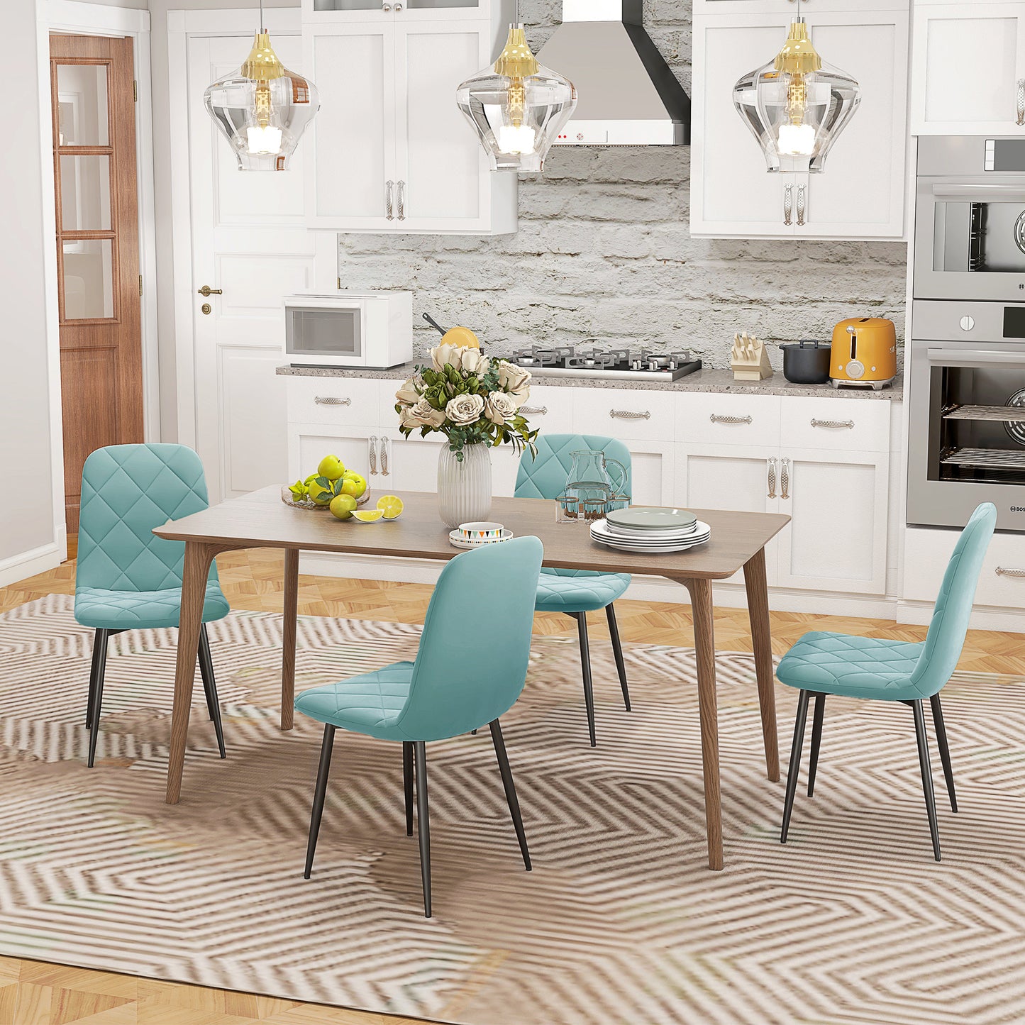 HOMCOM Dining Chairs Set of 4, Upholstered Dining Room Chairs with Steel Legs, Modern Kitchen Chair for Dining Room, Grey