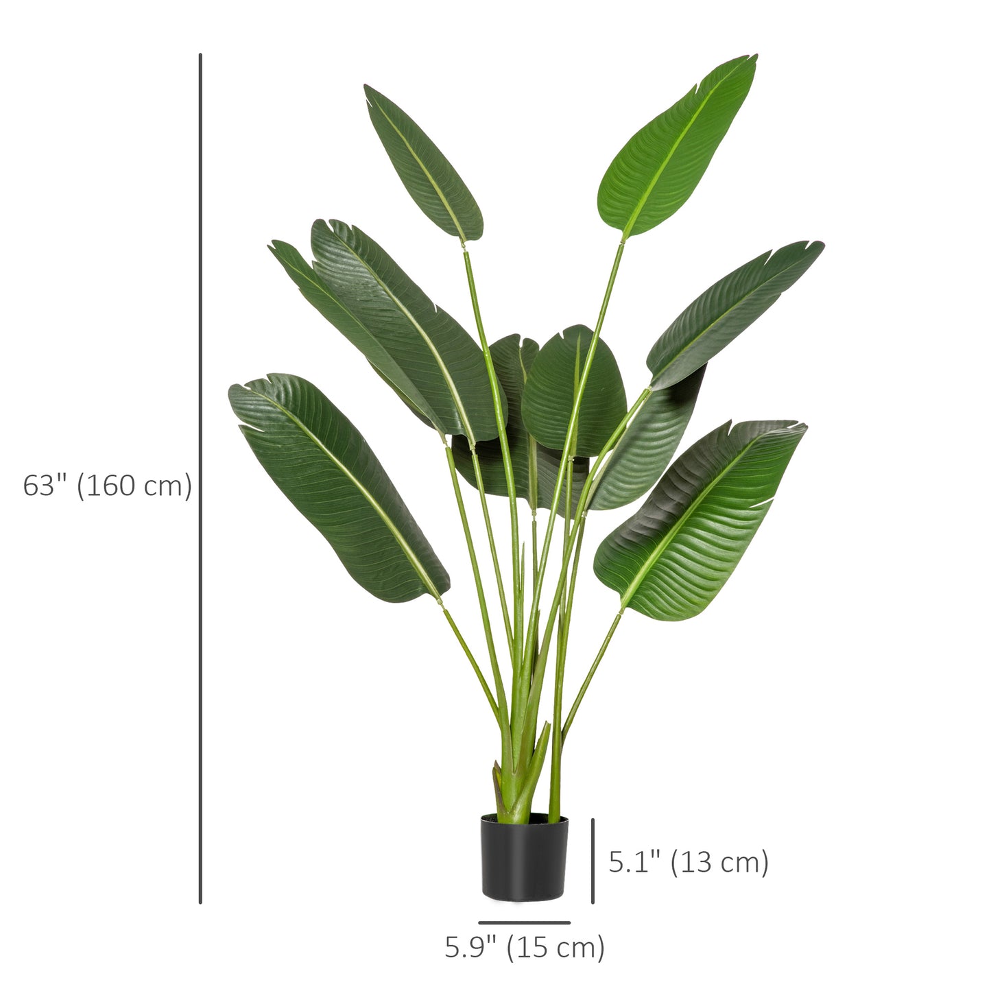 Outsunny 4FT Artificial Bird of Paradise Plant, Fake Tropical Palm Plant with 7 Banana Leaves in Pot, Faux Plant for Indoor , Green