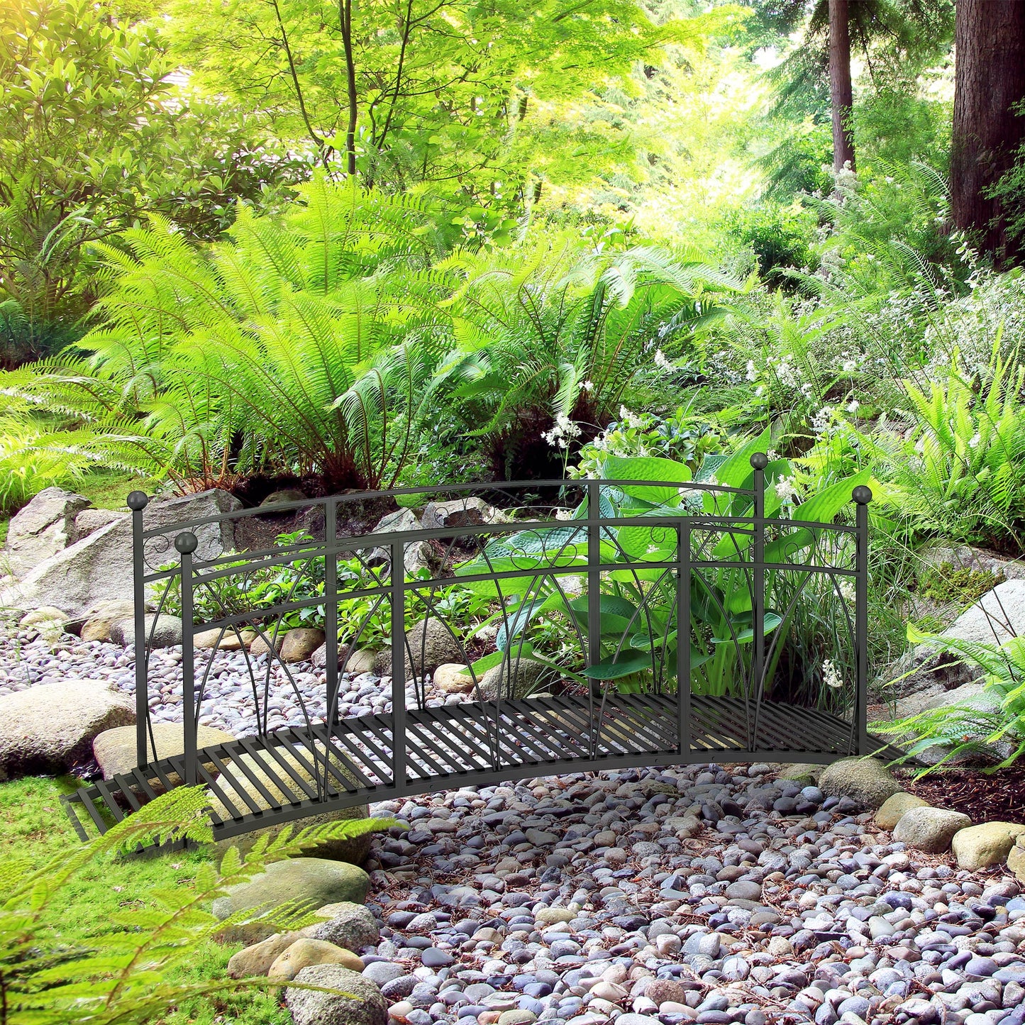 Outsunny 3.3FT Classic Garden Bridge with Safety Railings Arc Footbridge Decorative Pond Bridge for Backyard Creek Stream, Black