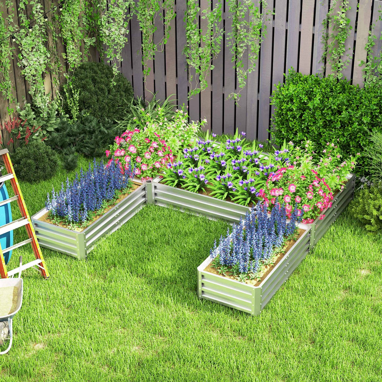 Outsunny Steel Raised Garden Bed, Set of 5 Large Box Planters for Outdoor Plants Vegetables Flowers Herbs, 8x8x1ft, Green