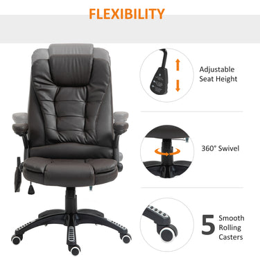 HOMCOM Office Chair Heated Ergonomic Massage Swivel Vibrating High Back Faux Leather Executive Chair Office (Brown)
