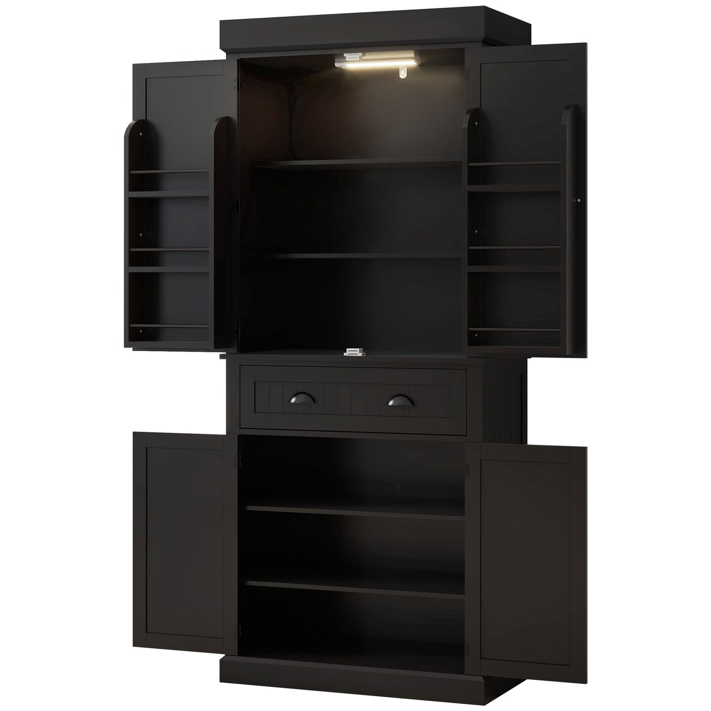 HOMCOM 71" Kitchen Pantry Cabinet with LED Lights, 6 Spice Racks, a Drawer and 4 Adjustable Shelves, White