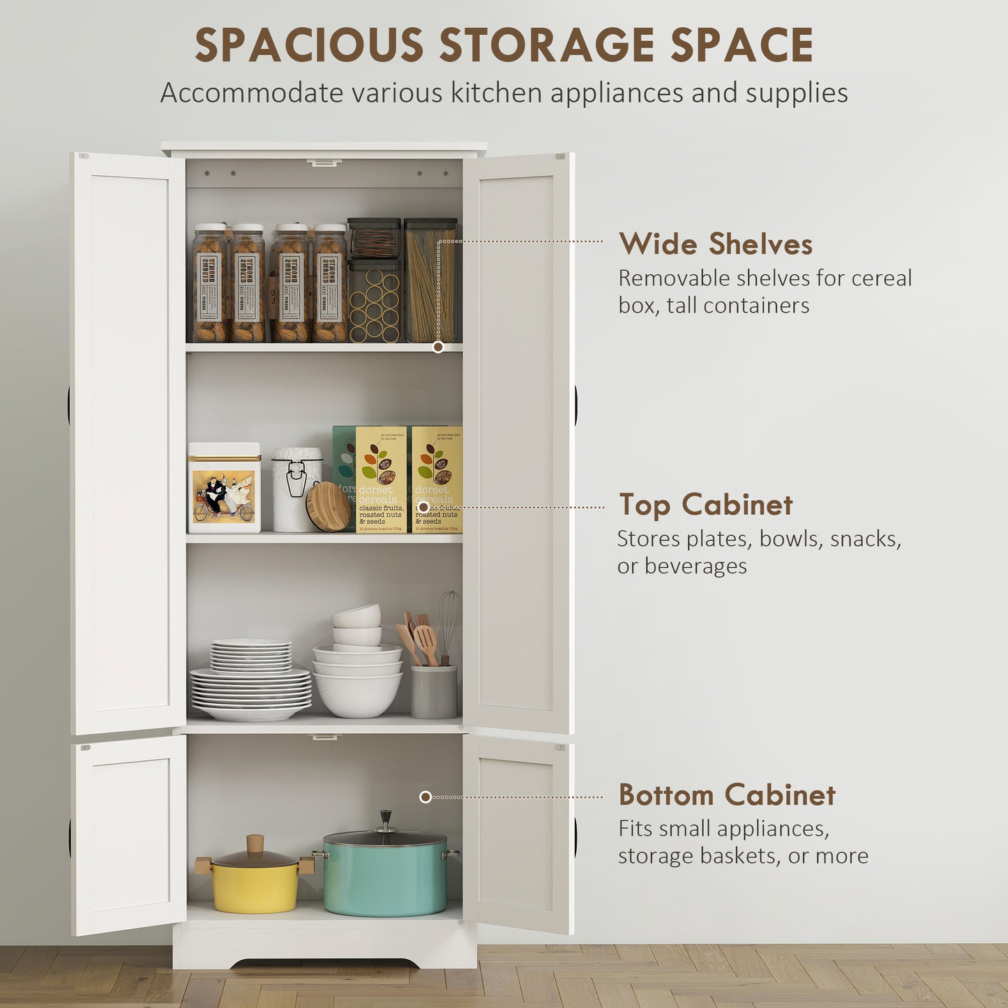 HOMCOM 48" 4-Door Storage Cabinet Multi-Storey Large Space Pantry with Adjustable Shelves Black