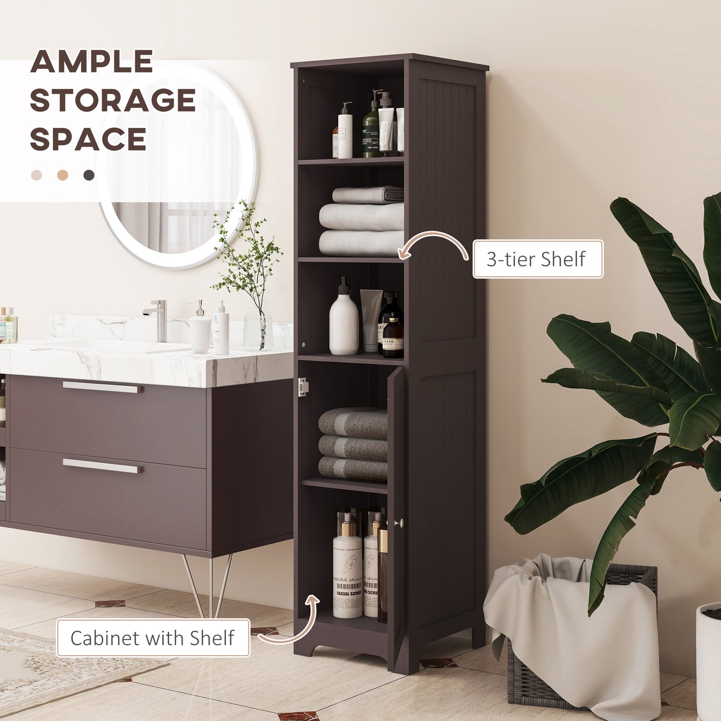 kleankin Tall Bathroom Storage Cabinet, Freestanding Tower Cabinet with Adjustable Shelf, 3 Open Shelves, White