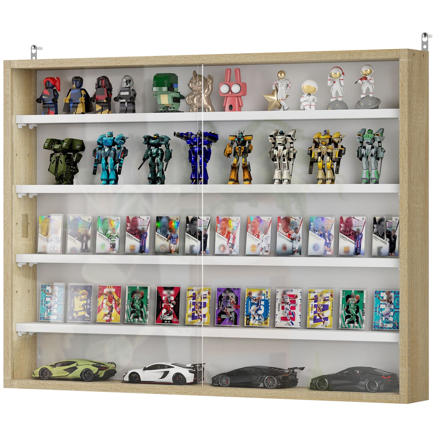 HOMCOM 5-Tier Display Cabinet, Shot Glass Display Case, Glass Curio Cabinet with 2 Glass Doors and 4 Adjustable Shelves, White