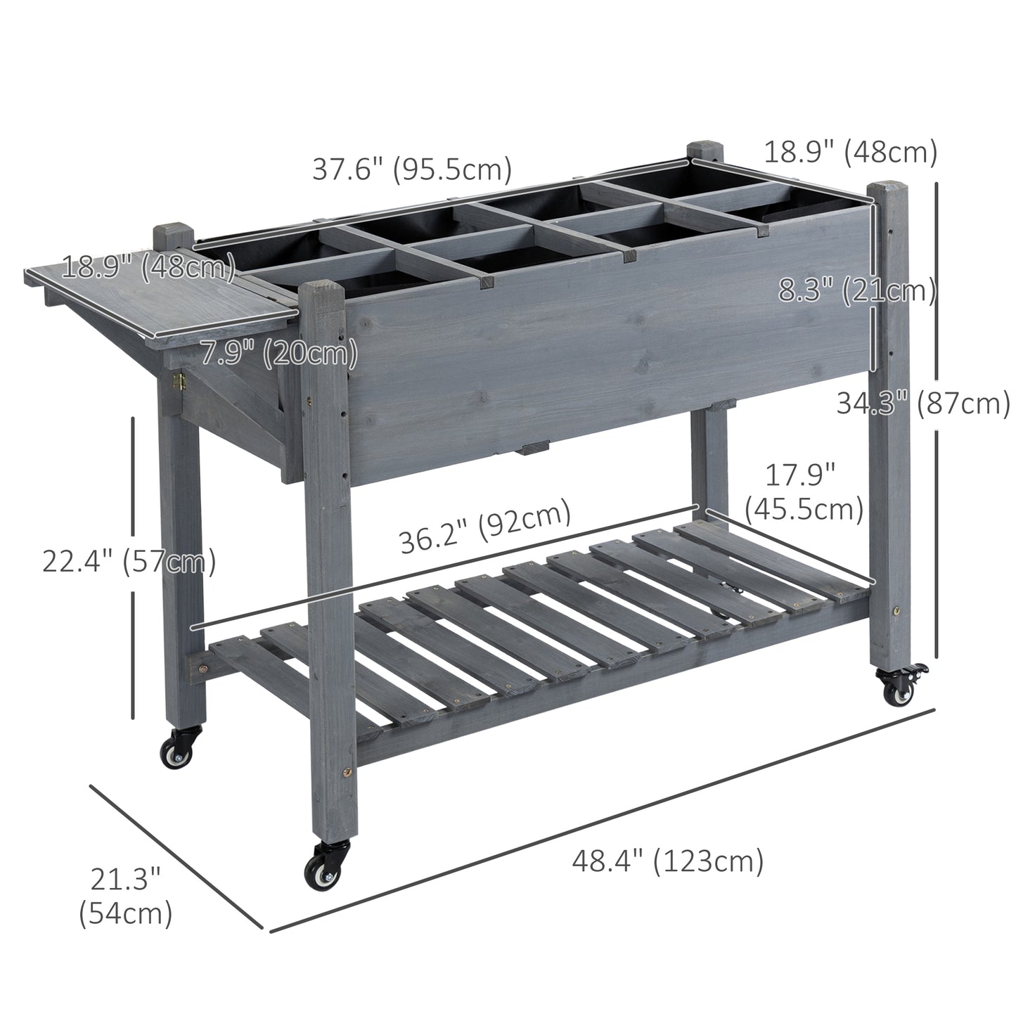 Outsunny Raised Garden Bed with 8 Grids and Storage Shelf, Elevated Planter Box with Legs, for Vegetables Flowers Herbs, Grey