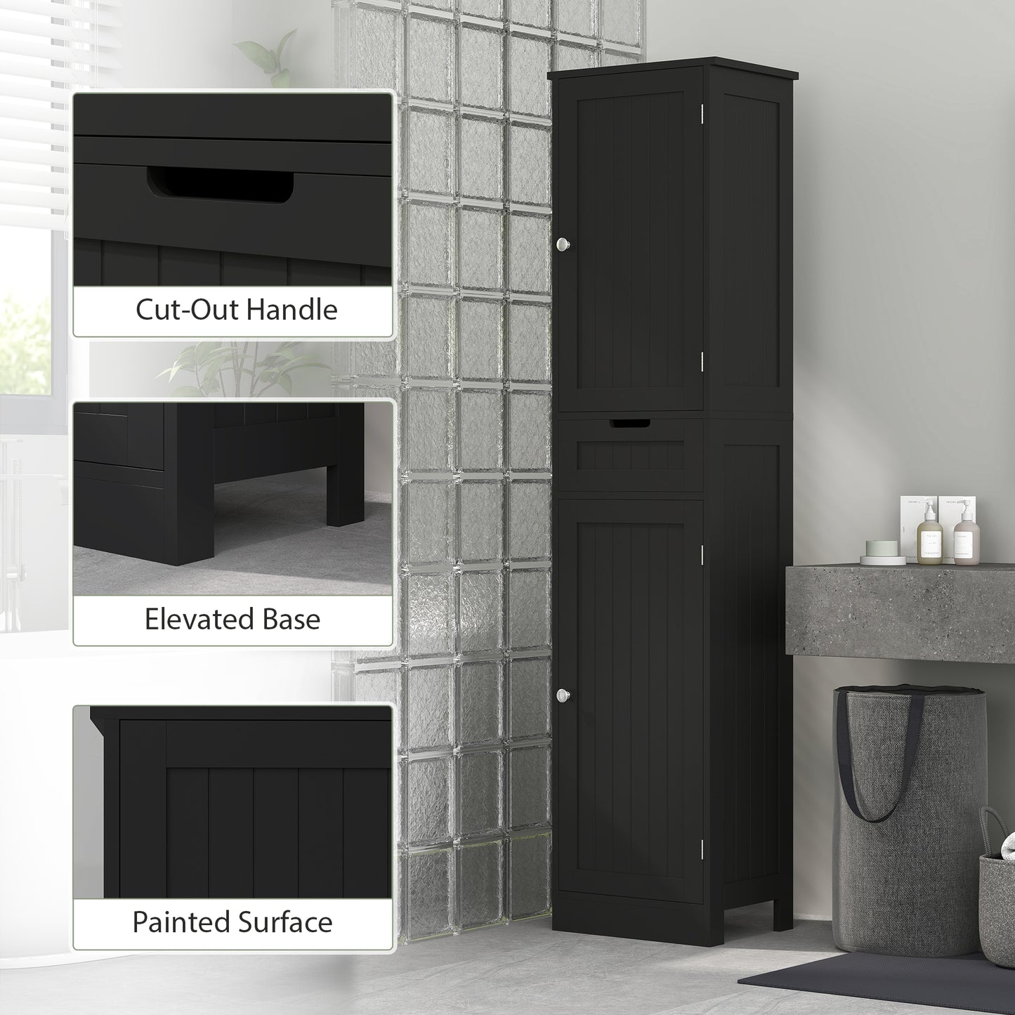 HOMCOM Freestanding Bathroom Cabinet with Drawer and 2 Doors, Tall Bathroom Cupboard for Kitchen, Study, Living Room