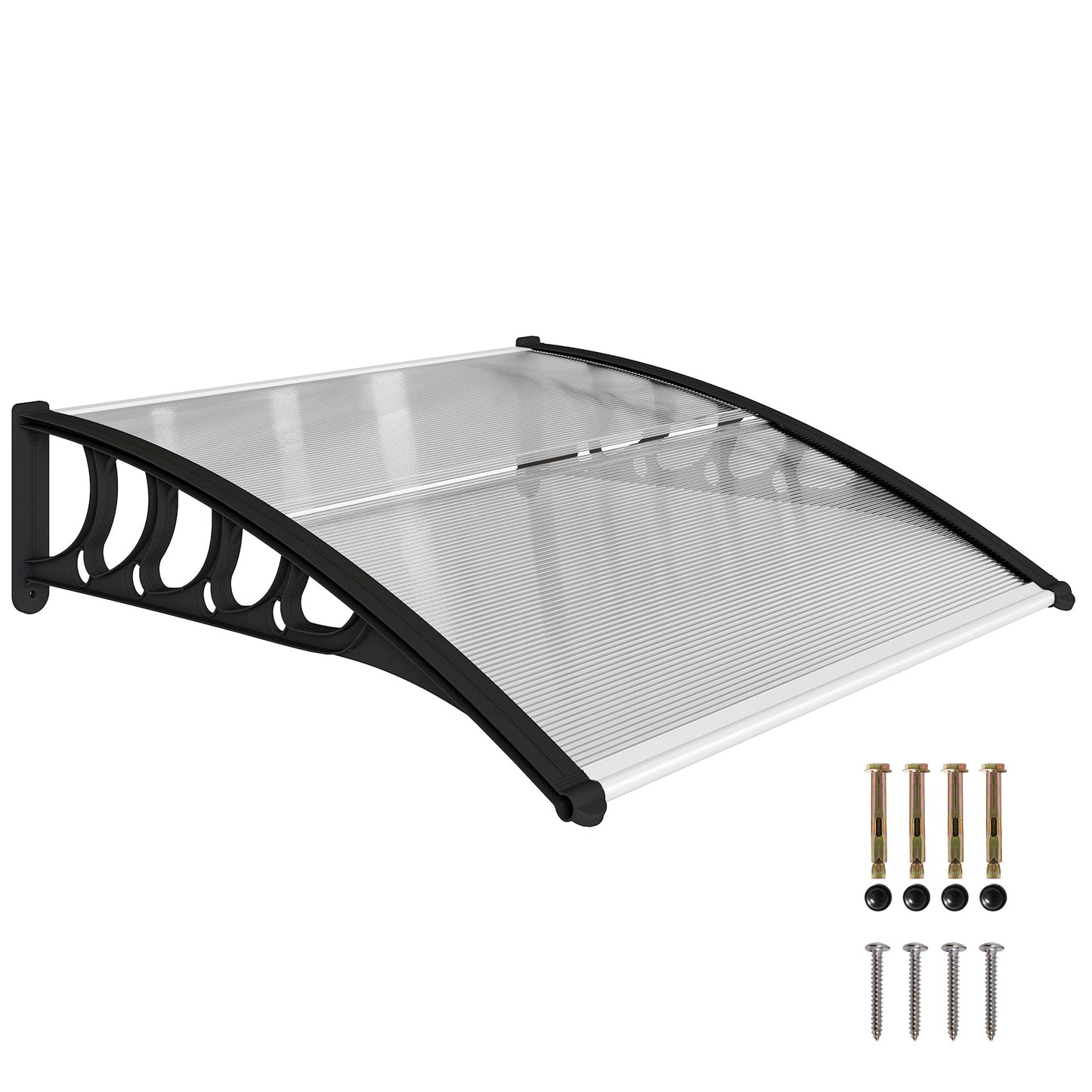 Outsunny Window Awning Door Canopy, Polycarbonate Front Door Outdoor Patio Cover, Sun Shelter, Hollow Sheet for UV, Rain, Snow and Sunlight Protection, Brown, 40" x 80"